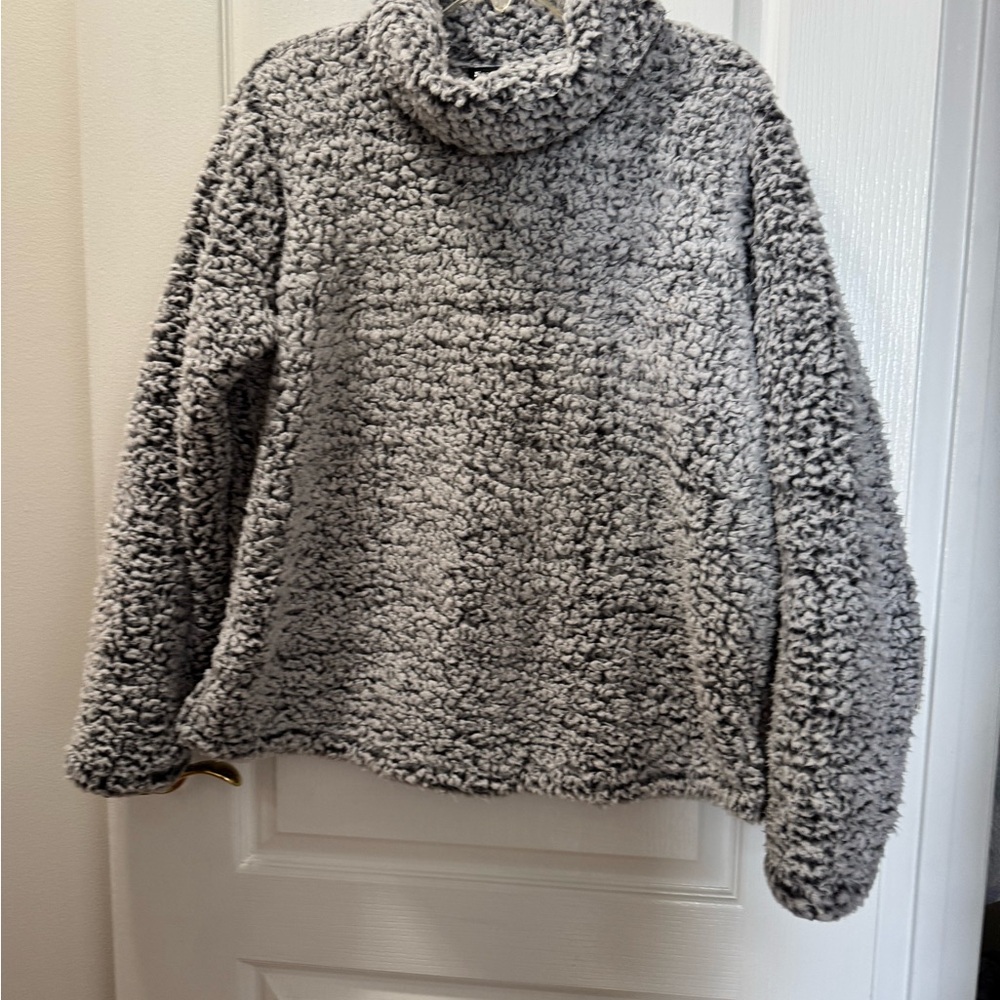Gray Cowl Neck Sweater with Plush Texture